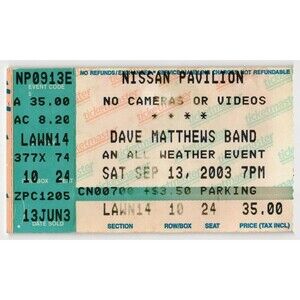 Vintage 2003 Dave Matthews Concert Ticket Stub Bristow VA